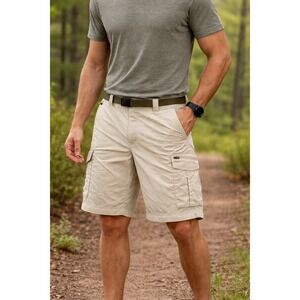 Columbia Mens 36W Beige Cargo Shorts Omni Shade Sun Outdoor Granola Gorpcore